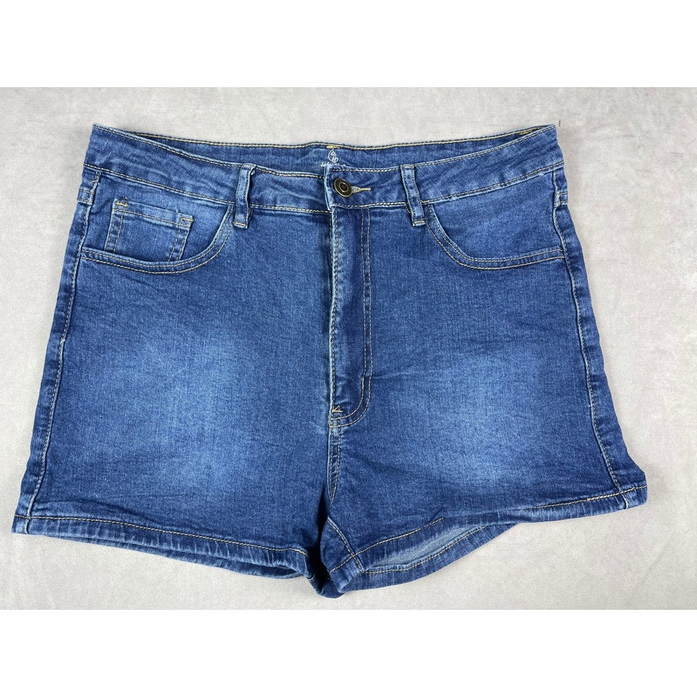 Baby Phat Womens XL Blue Denim High Waisted Shorts Gold Embroidered‎ Logo Y2K